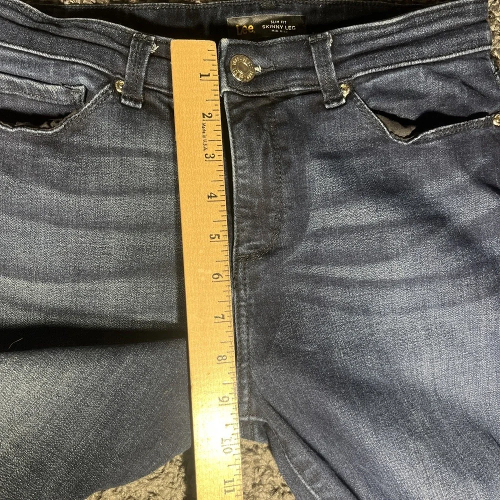 Lee Slim Fit Skinny Leg Mid Rise Sculpting Dark Blue Washed Jeans 4 Short - Picture 4 of 8